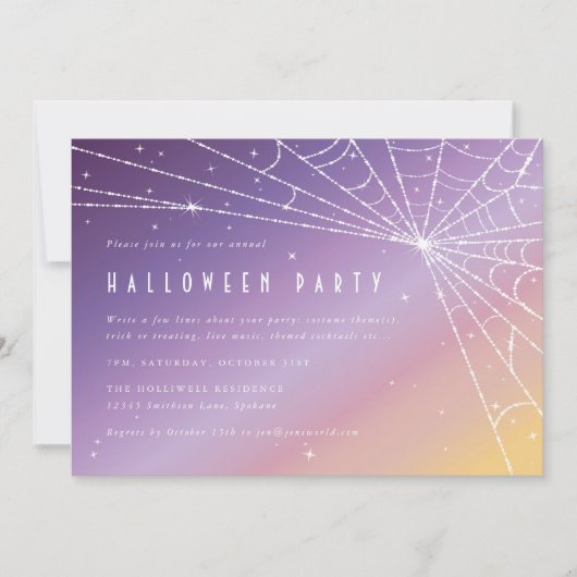 Schönes Sparkling Spider Web-Halloween-Party Einladung (Vorderseite)