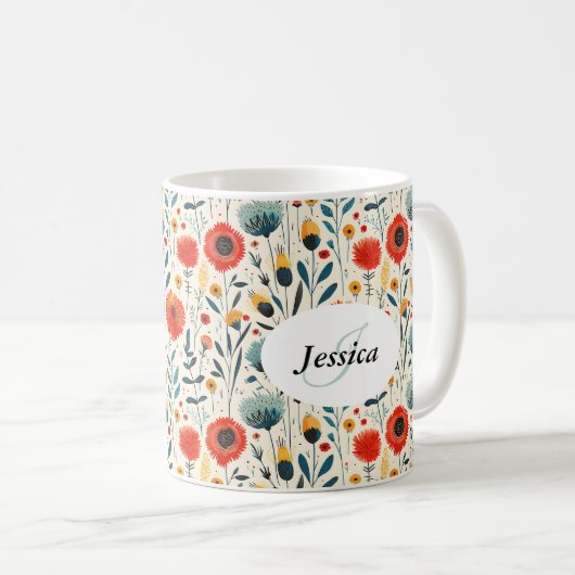 Schönes Spring Colorful Girl Wildblumen Script Kaffeetasse (VorderseiteRechts)
