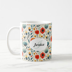 Schönes Spring Colorful Girl Wildblumen Script Kaffeetasse