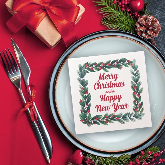 Schönes Square Wreath Frohe Weihnachten Serviette