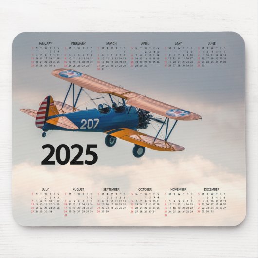 Schönes Stearman Flugzeug 2025 Kalender Mousepad (Vorne)