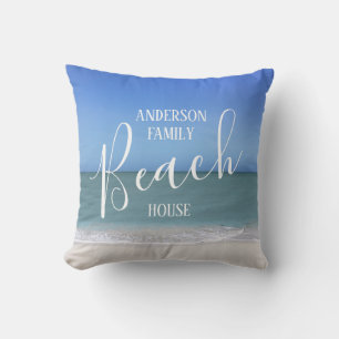 Schönes Strand-Foto des Strand-Haus-Familienname- Kissen