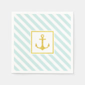 Schönes Streifenmuster Goldener Anker Serviette (Vorderseite)