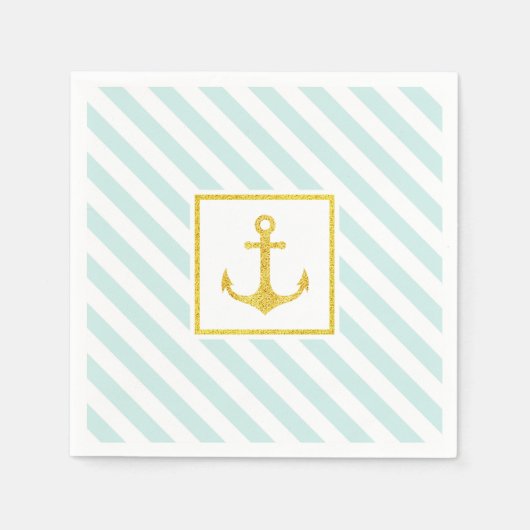 Schönes Streifenmuster Goldener Anker Serviette (Vorderseite)