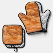 Schönes Stück Holz Ofenhandschuh & Topflappen-Set (Vorderseite/Rückseite)