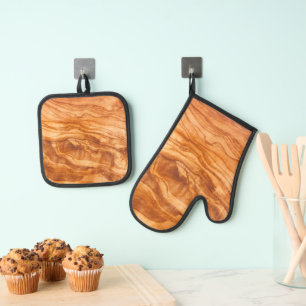Schönes Stück Holz Ofenhandschuh & Topflappen-Set