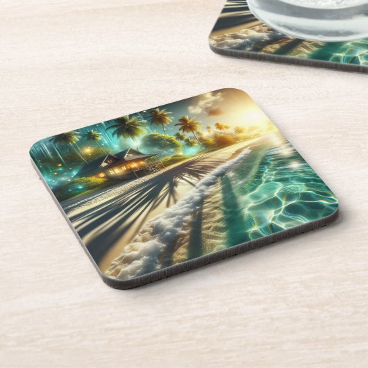 Schönes Sunset Beach House Getränkeuntersetzer (Linke Seite)