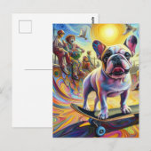 Schönes Surreal French Bulldog Skateboarding Postkarte (Vorne/Hinten)