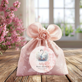 Schönes Swan Floral Damask Baby Dusche Gefallen Runder Aufkleber