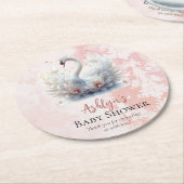 Schönes Swan Floral Damask Baby Dusche Gefallen Runder Pappuntersetzer (Angewinkelt)