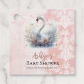 Schönes Swan Pink Floral Damask Girl Babydusche Geschenkanhänger (Vorderseite)