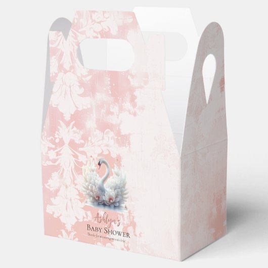 Schönes Swan Pink Floral Damask Girl Babydusche Geschenkschachtel (Geöffnet)