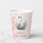 Schönes Swan Pink Floral Damask Girl Babydusche Pappbecher (Vorderseite)