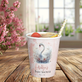 Schönes Swan Pink Floral Damask Girl Babydusche Pappbecher