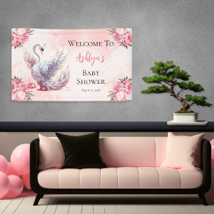 Schönes Swan Pink Floral Girl Babydusche Banner