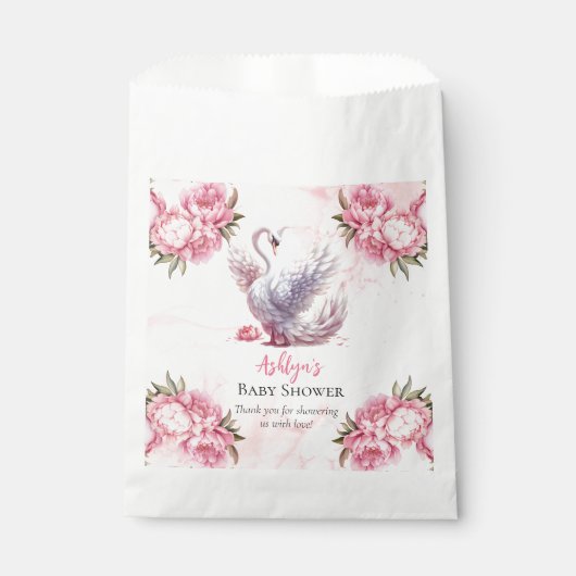 Schönes Swan Pink Floral Girl Babydusche Geschenktütchen (Vorderseite)