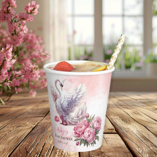 Schönes Swan Pink Floral Girl Babydusche Pappbecher