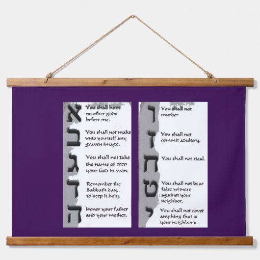 Schönes Tapestry der hebräischen zehn Gebote Wandteppich Mit Holzrahmen (Vorne)