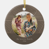 Schönes Taupe Geometric Pattern Foto Weihnachten Keramik Ornament (Vorne)