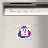 Schönes Tief Lila und Silver Blume Monogramm Magnet (In Situ (Geschirrspüler))