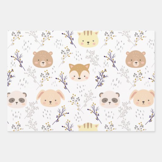 Schönes Tierkopfmuster und Blumenmuster Geschenkpapier Set (Vorderseite 3)