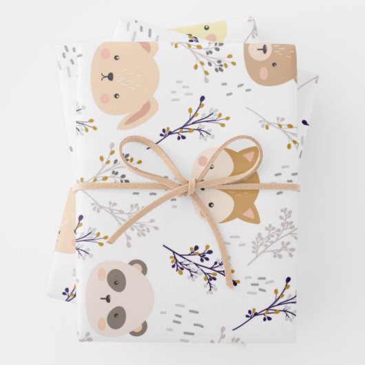 Schönes Tierkopfmuster und Blumenmuster Geschenkpapier Set (Beispiel)