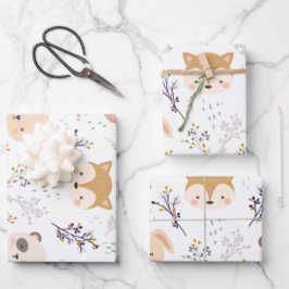 Schönes Tierkopfmuster und Blumenmuster Geschenkpapier Set