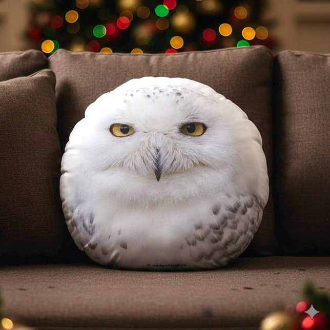 Schönes, traumhaftes und serenschneesicheres Owl Rundes Kissen (Snowy Owl Round Throw Pillow Cover Photo)