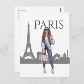 Schönes Trendy Girl mit Eiffelturm Postkarte (Vorne/Hinten)