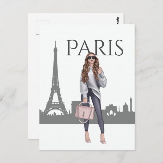 Schönes Trendy Girl mit Eiffelturm Postkarte (Vorne/Hinten)