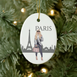 Schönes Trendy Girl - Paris Weihnachten Keramik Ornament