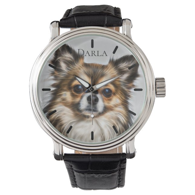 Schönes Tri-Color Chihuahua Custom Personalisiert Armbanduhr (Vorderseite)