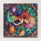 Schönes tropisches Buntglas Meerjungfrau-Puzzle Puzzle (Horizontal)