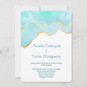 Schönes tropisches Grün mit Goldbrasse Hochzeit Einladung