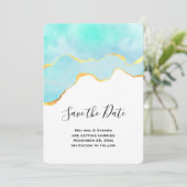 Schönes tropisches Grün mit Goldbrasse Hochzeit Save The Date (Stehend Vorderseite)