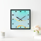 Schönes tropisches Grün mit goldener Grenze Quadratische Wanduhr (Zuhause)