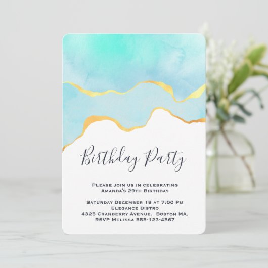 Schönes tropisches Grün mit goldener Grenze zum Ge Einladung (Stehend Vorderseite)