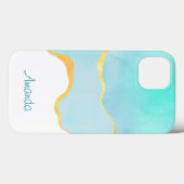 Schönes tropisches grünes Blau mit goldener Grenze Case-Mate iPhone Hülle (Rückseite (Horizontal))