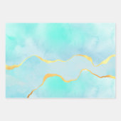 Schönes tropisches grünes Blau mit goldener Grenze Geschenkpapier Set (Vorderseite 2)