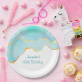 Schönes tropisches grünes Blau mit goldener Grenze Pappteller (Party)