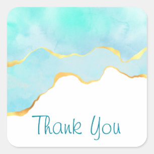 Schönes tropisches grünes Blau mit goldener Grenze Quadratischer Aufkleber