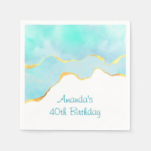 Schönes tropisches grünes Blau mit goldener Grenze Serviette