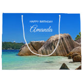 Schönes tropisches Meer mit einem Felsstrand zum G Große Geschenktüte (Rückseite)