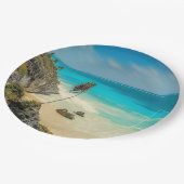 Schönes tropisches Sandstrand Paradise Pappteller (Schrägansicht)