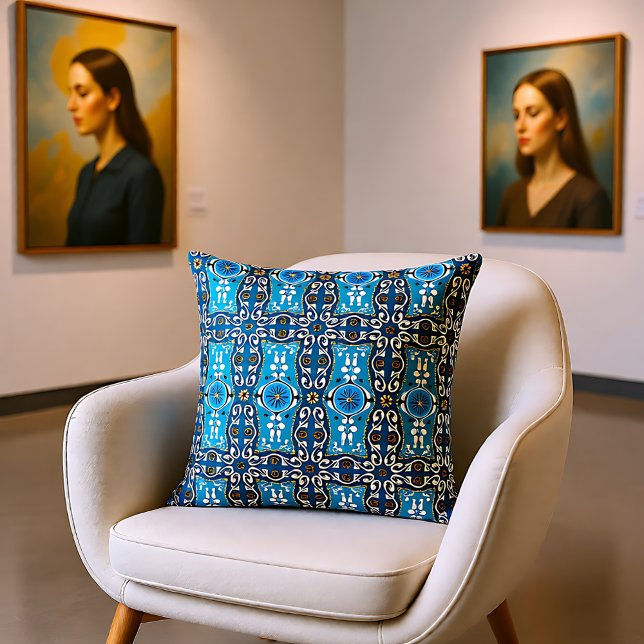 💙 🤎 Schönes Türkis - braune Azulejos, 8 Kissen (💙🤎 Beautiful turquoise - brown Azulejos, 8 Throw Pillow)