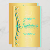 Schönes Türkis und Blau in Gold Einladung (Vorne/Hinten)