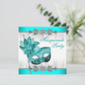 Schönes türkisblaues Masquerade Party Einladung (Stehend Vorderseite)