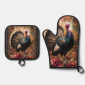 Schönes türkisches Blumendesign Ofenhandschuh & Topflappen-Set (Vorderseite)