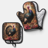 Schönes türkisches Blumendesign Ofenhandschuh & Topflappen-Set (Vorderseite/Rückseite)