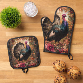 Schönes türkisches Blumendesign Ofenhandschuh & Topflappen-Set